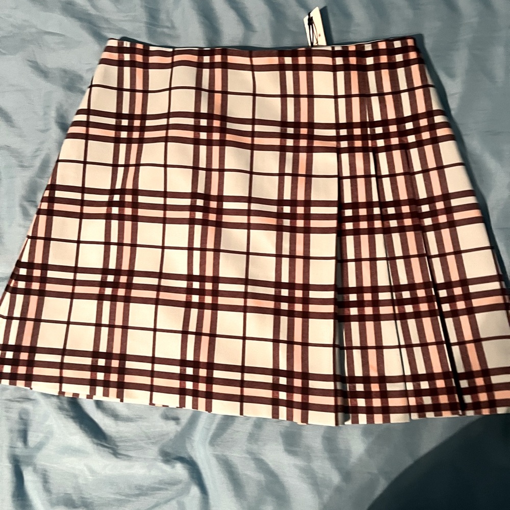Alice + Olivia by Stacey Bendet Blue brown and tan plaid skirt size 4